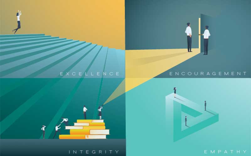 illustration of the four key Digistream values - excellence, passion, integrity, and empathy